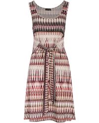 Conquista - Patterned Sleeveless Dress With Tie Waist - Lyst