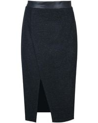 Conquista - Wool Pencil Skirt With Faux Leather Waistband – Front Slit - Lyst