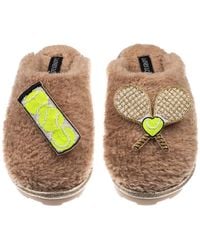 Laines London - Neutrals Teddy Closed Toe Slippers With Tennis Lover Brooches - Lyst