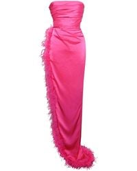 Miss Circle New York - Perrin Fuchsia Feather Dress High Slit Gown - Lyst