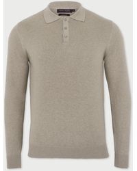 Paul James Knitwear - Neutrals Lightweight Cotton Hall Long Sleeve Knitted Polo Shirt - Lyst