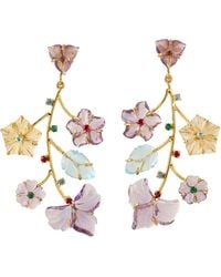 Artisan - 18K Multi Gemstone Carved Floral Drop Earrings - Lyst