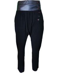 Lalipop Design - Black Harem Pants With Colored Buttonholes & Vegan Leather Waistline - Lyst