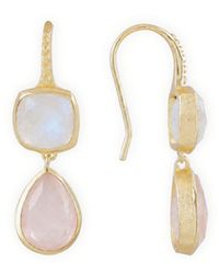 Azuni London - Charis Double Gemstone Earrings Moonstone & Rose Quartz - Lyst