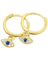 Harfi - Minimalist Small Evil Eye Charm Dainty Hoop Earrings - Lyst