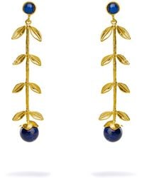 Ebru Jewelry - Bohemian Elegance Leaf & Lapis Lazuli Stone Dangle Earrings - Lyst