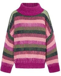 Cara & The Sky - Tasha Oversized Balloon Sleeve Stripe Roll Neck Jumper - Lyst