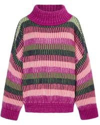 Cara & The Sky - Tasha Oversized Balloon Sleeve Stripe Roll Neck Jumper - Lyst