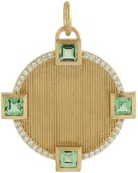 Artisan - 14k Gold In Bezel Set Tsavorite Gemstone & Pave Diamond Club Charm Pendant - Lyst