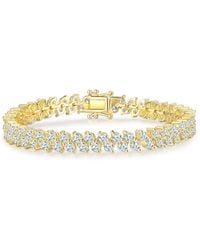 Genevive Jewelry - Sterling Plated With Cubic Zirconia Icicle Cluster Double Row Tennis Bracelet - Lyst