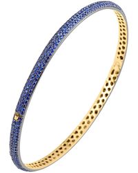 Artisan - Blue Sapphire Gemstone Pave In 18k Yellow Gold & 925 Silver Designer Bangle - Lyst