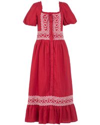 Rose & Nancy - Harri And Cotton Heart Embroidery Short Sleeve Maxi Dress - Lyst