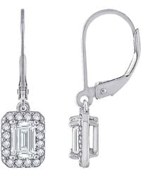 Diamonbliss - Emerald Cut Halo Leverback Earrings, One Carat, Platinum - Lyst