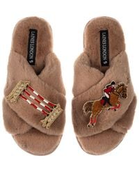 Laines London - Neutrals Classic Laines Slippers With Show Jump Horse Brooches - Lyst