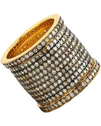 Artisan - 925 Sterling Silver With Natural Pave Diamond Long Designer Band Ring - Lyst