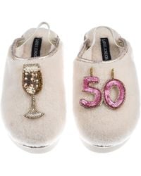 Laines London - Neutrals Flatform Cloud Closed Toe Slippers With 50Th Birthday & Champagne Glass Brooches - Lyst