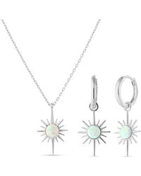 Spero London - Opal Northernstar Drop Hoop Earring & Necklace Sterling Set - Lyst