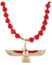 Ebru Jewelry - Divine Protection Faravahar Symbol Pendant Red Beaded Necklace - Lyst