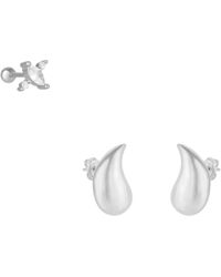 Spero London - Pear Teardrop Earrings And Marquise Stud Piercing Sterling Set - Lyst