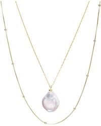 Spero London - Baroque Flat Pearl Pendant & Italian Beaded Sterling Stacking Necklace Set - Lyst