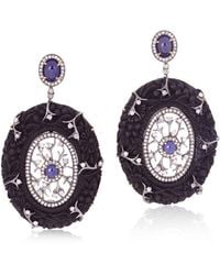Artisan - 18K & Carved Wood, Sapphire & Diamond Statement Earrings - Lyst