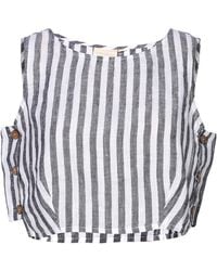 REISTOR - Neutrals Stripped Boxy Crop Linen Top - Lyst