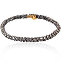 Artisan - 14k Yellow Gold With 925 Silver In Natural Diamond Fixed & Flexible Tennis Bracelet - Lyst