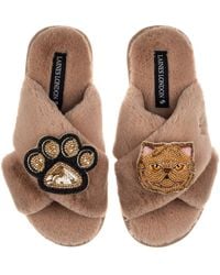 Laines London - Neutrals Classic Laines Slippers With Paw & Ginger Persian Cat Brooches - Lyst