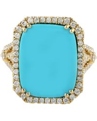 Artisan - Natural Diamond Pave & Turquoise Cocktail Ring In 18k Yellow Gold Jewelry - Lyst