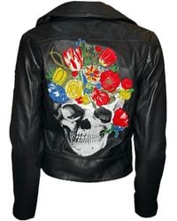 Any Old Iron - Embroidered Flower Skull Leather Moto Jacket - Lyst