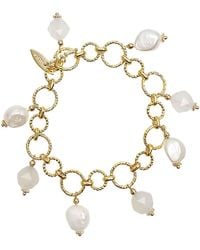 Farra - Freshwater Pearl And Agate Charms Chain Bracelet - Lyst