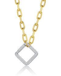 Genevive Jewelry - Gold-plated Elegant Chain With Glittering S Triangle Sterling Silver Pendant Necklace Cubic Zirconia - Lyst