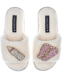 Laines London - Teddy Towelling Slipper Sliders With New Baby Girl Brooches - Lyst