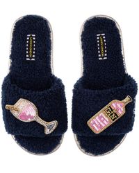 Laines London - Teddy Towelling Slipper Sliders With Pink Gin Brooches - Lyst