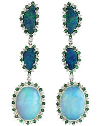 Artisan - 18k White Gold In Opal Doublet & Ethiopian With Emerald Pave Diamond Dangle Earrings - Lyst