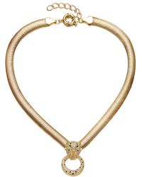 Genevive Jewelry - Rachel Glauber Yellow Plated With Emerald & Cubic Zirconia Panther Head Door Knocker Wire Herringbone Chain Necklace - Lyst