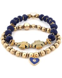 Ebru Jewelry - Deep Love Crystal & Heart Charm Bracelet Set - Lyst