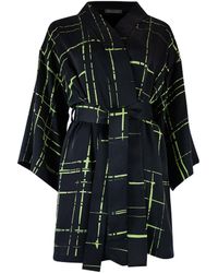 Nokaya - Silk Dreamscape Short Kimono Robe Check - Lyst
