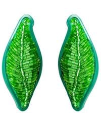 Gissa Bicalho - Handmade Acrylic Earring Embroidered Leaf - Lyst