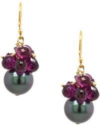 Lori Kaplan Design - Tahitian Pearl Earring With Garnet Cluster - Lyst