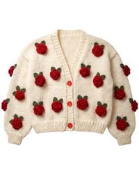 Ana Chic - Neutrals Rose Handmade Knitted Cardigan - Lyst