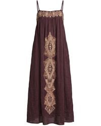 Raffya - Sapphire Spaghetti Strap Embroidered Maxi Dress - Lyst