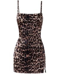 LOVEIST STORE - Leopard Print Silky Satin Mini Dress - Lyst