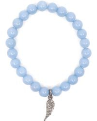 Shar Oke - Angelite & Angel Wing Diamond Charm Beaded Bracelet - Lyst