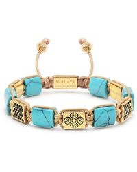 Nialaya - Turquoise Flatbead Bracelet With Gold Dorje & Black Cz Diamonds - Lyst