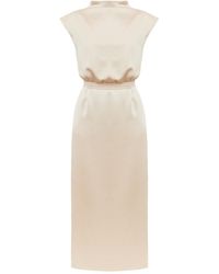 UNDRESS - Neutrals Tessa Elegant Satin Kimono Sleeves Midi Dress - Lyst