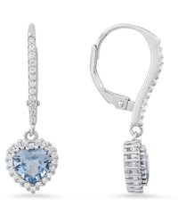 Kylie Harper - March Aquamarine Birthstone Heart-Cut Halo Leverback Earrings - Lyst