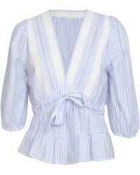 Rose & Nancy - Chloe Stripe Lace Trim Blouse - Lyst
