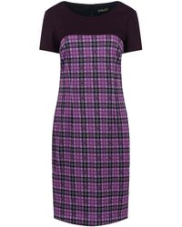 Conquista - Fitted Short Sleeve Mauve Check Dress - Lyst