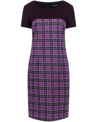 Conquista - Fitted Short Sleeve Mauve Check Dress - Lyst